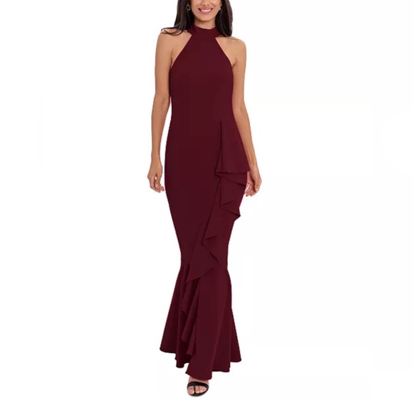 Betsy & Adam Dresses & Skirts - ✨$40✨Betsy & Adam Cascading Ruffle
Maxi Gown | Burgundy | Sz 2